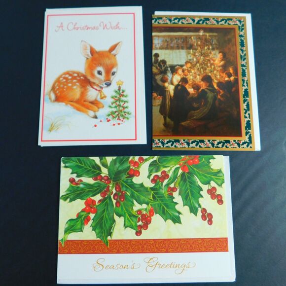 Lot of 25 Christmas Greeting Holiday Cards Unused, Envelopes Multiple Designs - Picture 10 of 16